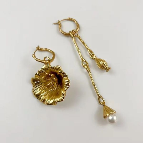 

18K Gold Plated Heavy Bold Drop Dangle Earrings Nature Freshwater Ear Hoop Irregular Earrings AB Style Turkish Handmade Jewelry