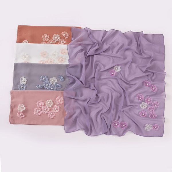 

Flower Pearl Solid Color Chiffon Square Scarf --825147