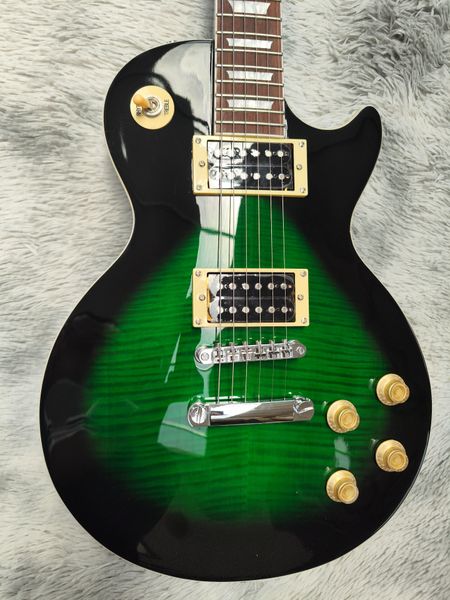 

Electric Guitar with Tulip Tuners, Green Finish, Mahogany Body, and Anaconda Burst Flame Maple Top