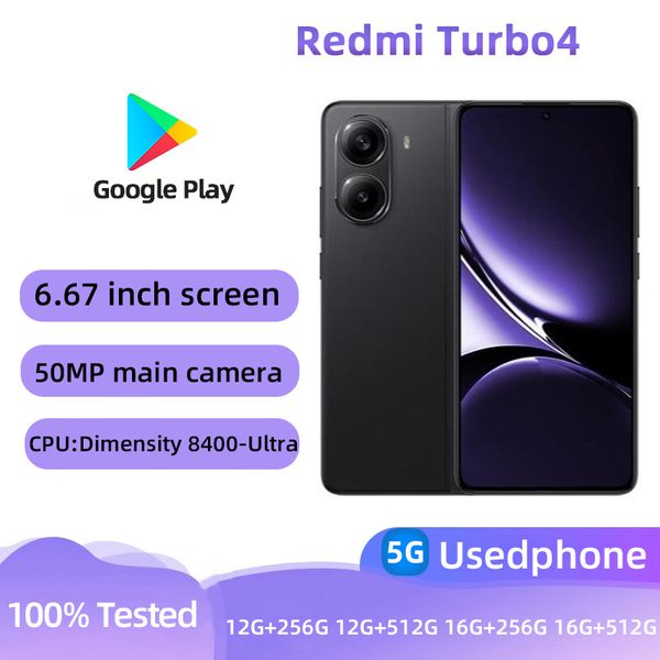 Redmi Turbo 4 5g Smartphone CPU Dimensity 8400-Ultra Screen 6.67-Inches 50MP Camera 90W 6650mAh Battery Original Used Phone