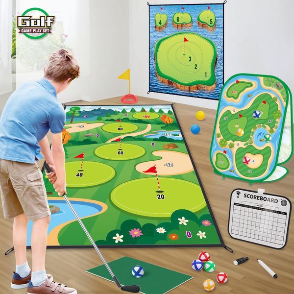 

Childrens Golf Ball Game Mat Set Club Push And Hit Indoor Sports Leisure Outdoor Toy