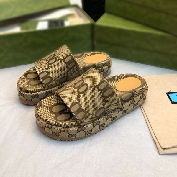 

Designer sandals slides Classic net red slippers embroidered slippers printing increase thick sole casual one line female sandals couple 01, Colour-23