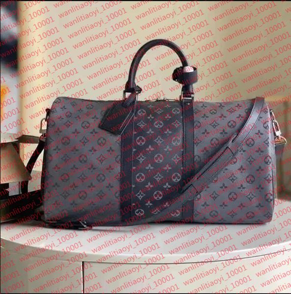 

Top Large capacity Black 55cm Designer Travel Bag Classic print coated men's and women's fashion outdoor canvas leather travel tote bag, Cream