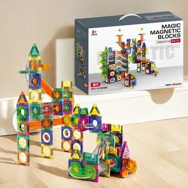 

Color Window Magnetic Sheet Childrens Slide Move Ball Diy Building Blocks Pipe Magnet Splicing Track Toy