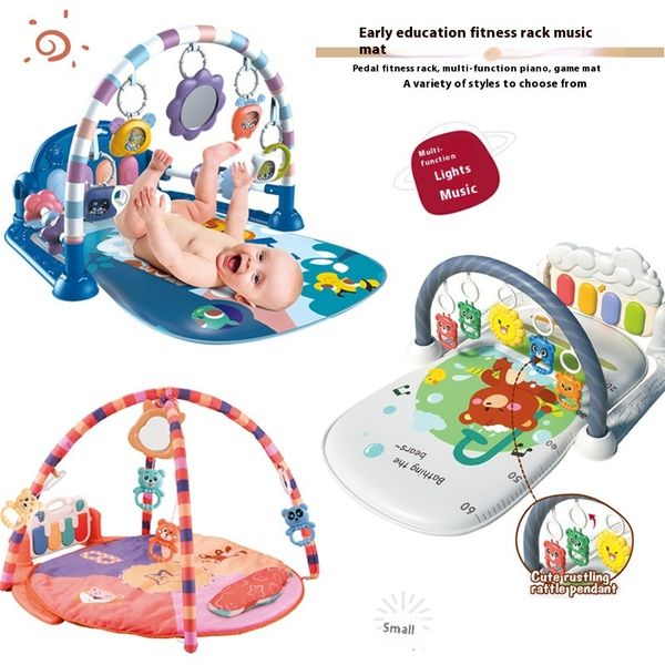 

0-2 Year Old Baby Activity Gym Early Education Fitness Stand Game Music Pad Multi Functional Soothing Ringbell Foot Qin Toy, Multicolor