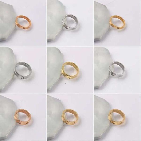 

Designer Ring Plain ring Love Rings Womens Couple Jewelry With dias Casual Fashion Street red box men Classic Gold Sier Rose Optional Size 4 /5 / 6mm 25