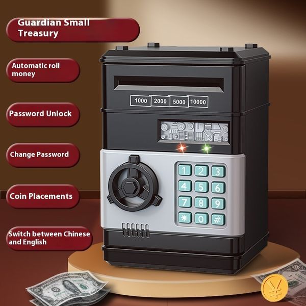

ATM Piggy Bank Coin Operated Automatic Roll Money Electric Childrens Password Banknote Can Be In And Out Diy Doll Houses Toys, Multicolor