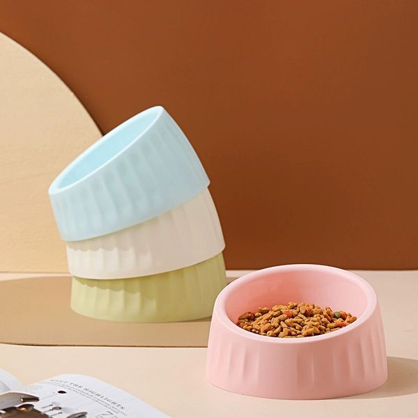 

Stainless steel bowl with slanted mouth, knock and anti slip, dog plastic feeding, cat basin, pet bowl, supplies, tableware, Multi