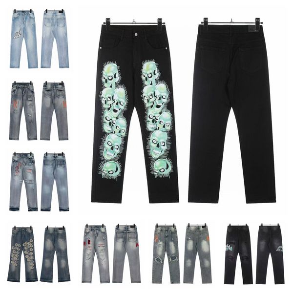 

jeans Men's designer High Street Jeans Embroidered Pants Women's oversized ripped patch hole denim Fashion Slim, Black