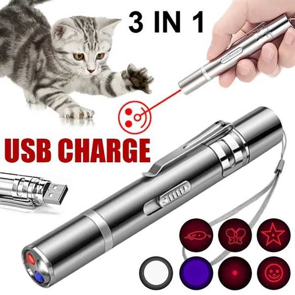 New Arrival Cat Laser Toy 3 Mode Multi Pattern Laser Pen Red Dot LED Light Pointer Interactive Cat Toy Used for Indoor Teasing T250318
