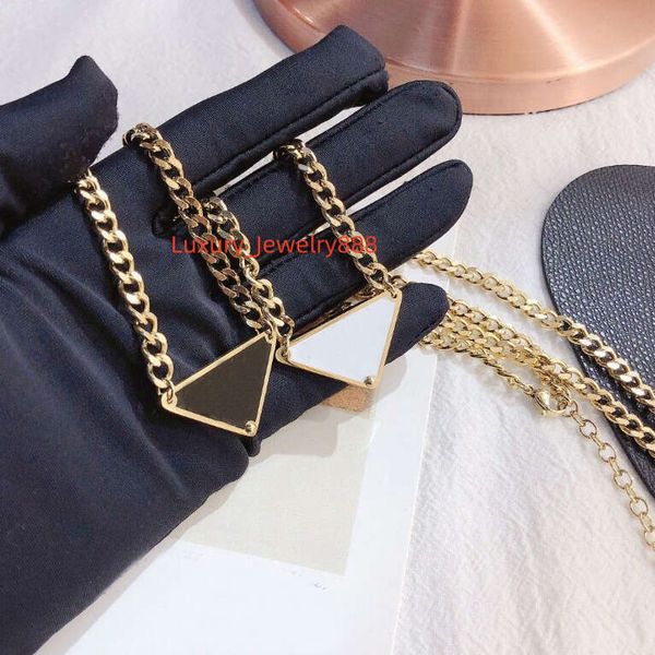 

Classic Triangle Pendant Necklaces Black White Style Charm Women Spring Girl Love Birthday Gift Necklace Stainless Steel Long Chain