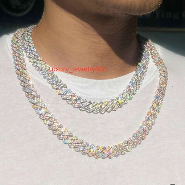 

pass tester fashion gra moissanite dia 10mm-12mm wide 2rows solid sier cuban k chain for rapper hip hop necklace bracelet gift accessories