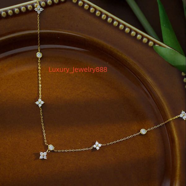 

S Sterg Sier Jewelry Zircon Clover Pendant Four-leaf Gold Plated Chain Necklace