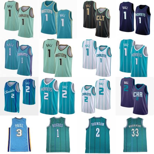 

Wasp Mens 1 LaMelo Ball City Basketball Jerseys Tyrone Bogues 2 Larry Johnson 33 Alonzo Mourning 3 Chris Paul Retro Shirt, Color 17