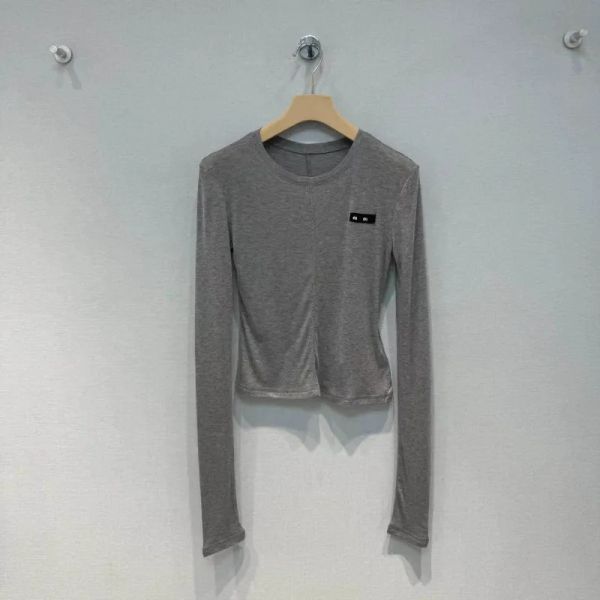 

Women 2025M Home Early Autumn New Thin Round Neck Long Sleeve Letter Embroidery Patch Solid Color T-Shirt BFG2503193, Black long
