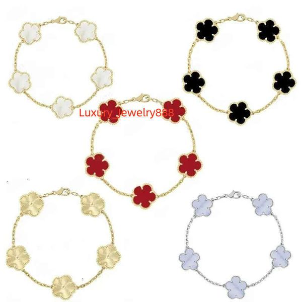 

Four leaf clover charm bracelets fine jewelry mother of pearl white black red lady moissanite bracelet designer for women popular dd01