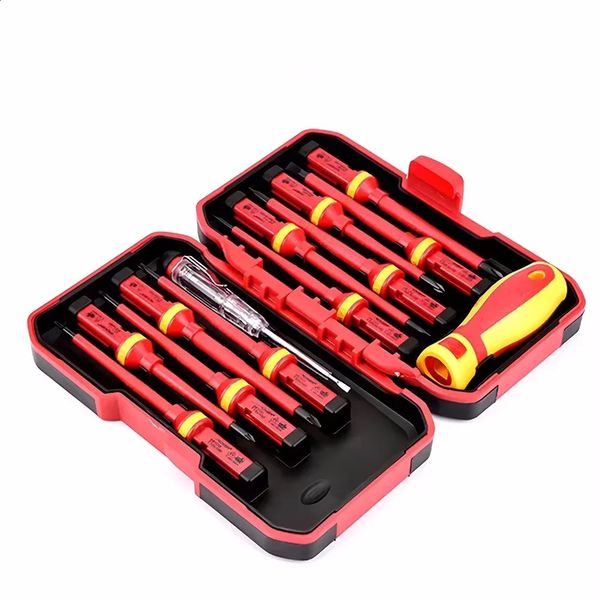 Electrician Repair Tools Kit 13pcs 1000V Changeable Insulated Screwdrivers Set with Magnetic Slotted Bits 250318