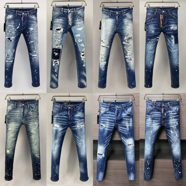 

men's Black Hip Hop Rock Moto Design Ripped Distressed Denim Biker for Men 881 designer Embroidery Skinny jeans, D9919