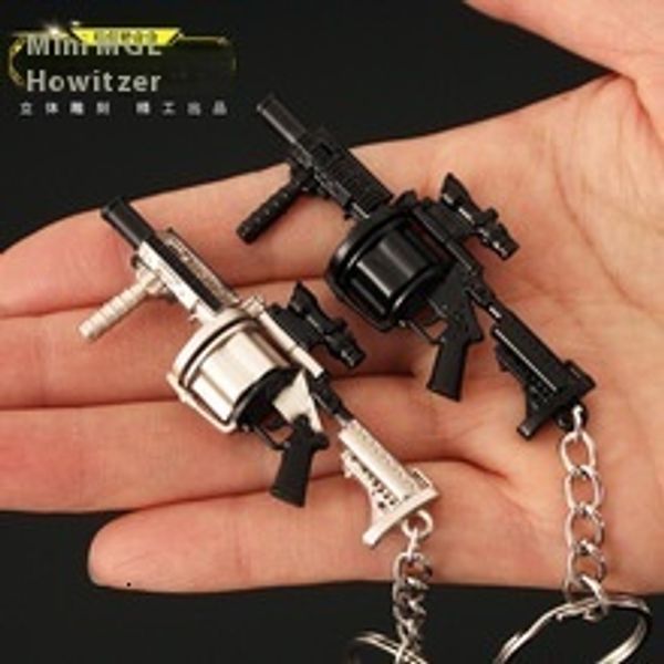 

Peace Elite Surrounding Metal Pendant Mini Alloy Small Gun Chicken Eating Grenade Launcher Keychain 7cm
