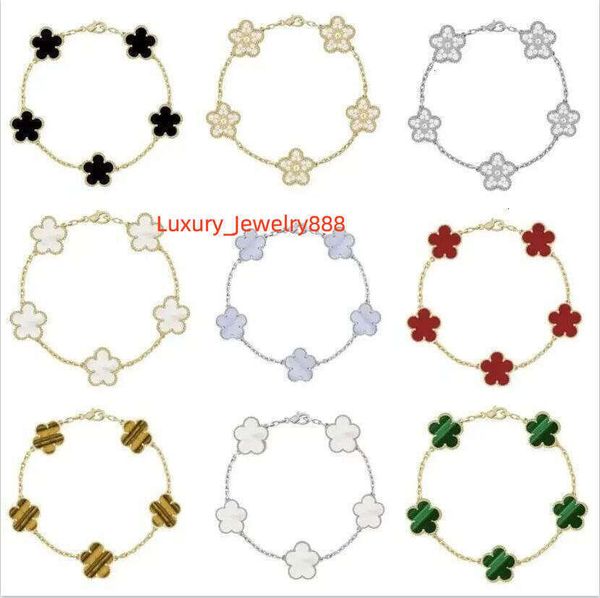 

Four leaf clover charm bracelets fine jewelry mother of pearl white black red lady moissanite bracelet designer for women popular TB0329
