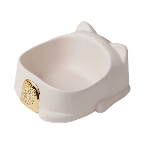 

New Leather Light Cartoon Fortune Cat Shaped Pet Single Bowl, Brown