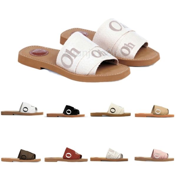

2025 Famous Designer sandals womens flat Classics Fashion mules canvas Slippers Sandals Solid Beige White Black Pink Lace Lettering Fabric Red Slipper Sandals, C-pink