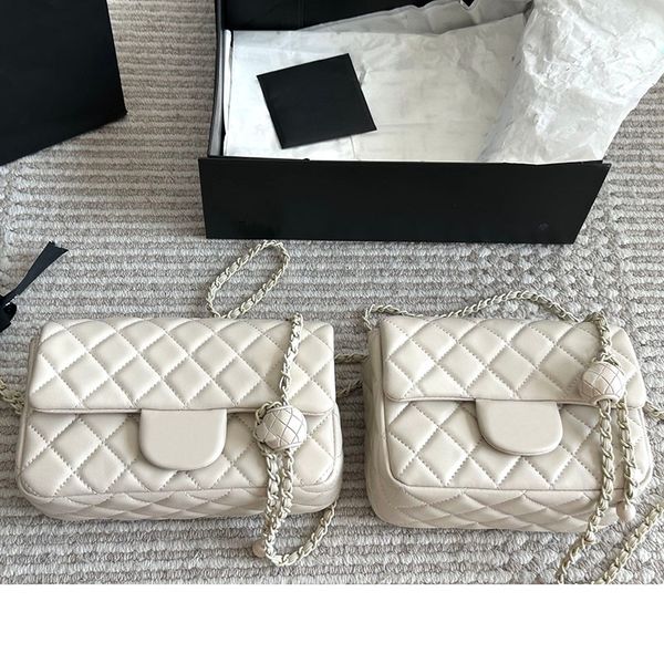 

17/20cm Women Shoulder Bag Plain Metal Ball Quilted Mini Classic Flap Lambskin Leather Diamond Lattice Adjustable Matelasse Chain Crossbody Handbag Coin Purse, Black