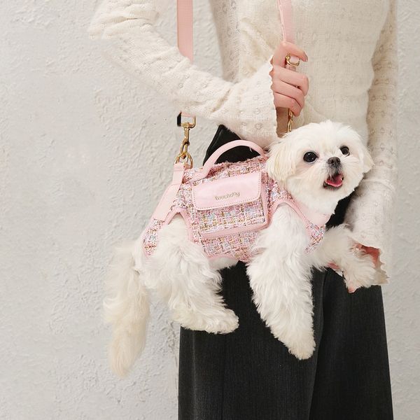 

Carrier, Portable Messenger Bag for Small  Dogs, Puppy Carrier with Adjustable Strap, Handheld Dog Harness C15, Pink