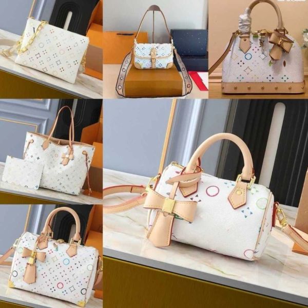 

2025 Designer bags shoulder bag leather takashi murakami handbag canvas women colorful bag fashion composite lady beach clutch tote woman bag purse wallets 20M, Lavender