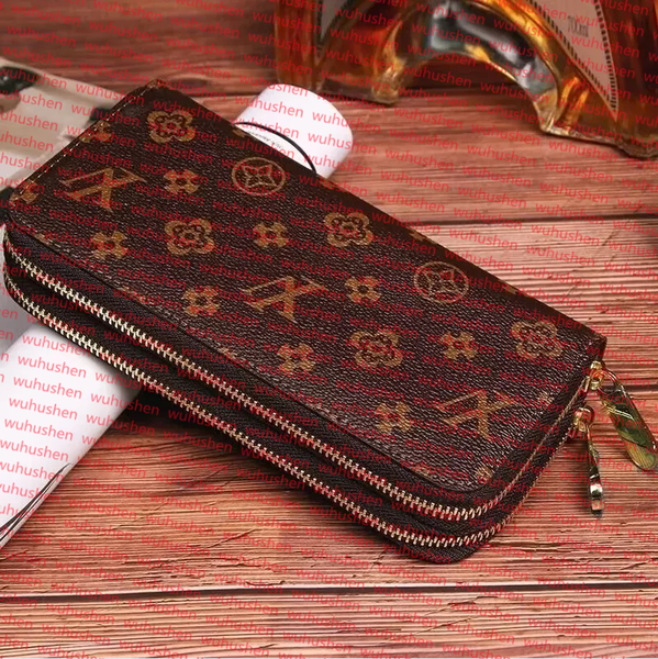 

high quality Double zipper Mens Leather Wallet Holders For Brown flower women Monograms Luxury Purses Cross Body Wallets Zipper Coin fashion Purse