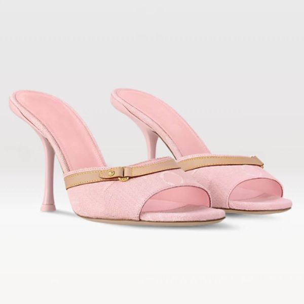x TM 6AM Mule womens designer pink denim mule 6AM heel casual chic twist high heeled refined look 1ADIFX Leather outsole elegant New signature sandals
