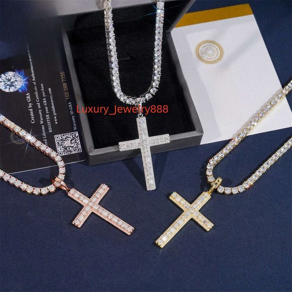 

Fashionable cross pendant sier jewelry inlaid ladder square vv vs moissanite high-quality popular hip-hop style
