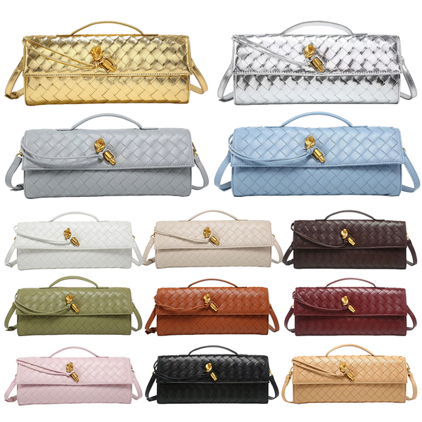 

Famous brand gold Andiamo clutch Designer Womens woven leather crossbody straps Luxury handbags bag men Purses lady envelope flap Shoulder Evening bags, White