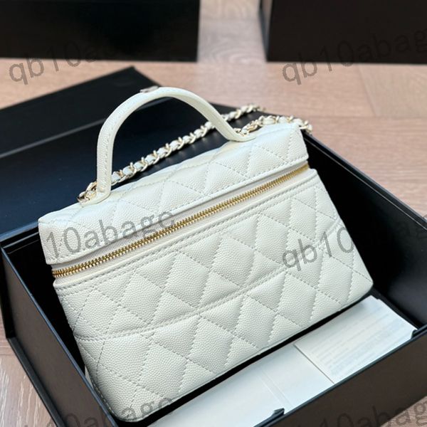 

Makeup Bag Soft Handle Luxury Handbag Designer Women Shoulder Bag Caviar Leather Grille Gold Hardware Metal Clasp Matelasse Chain Crossbody Bag Dinner Sacoche 19cm, Black