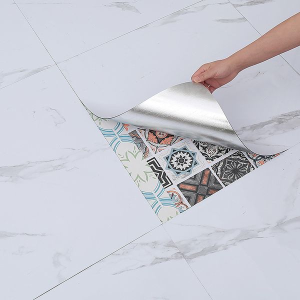 

Simulated Marble Tile 60X60Cm Elf-adhesive Floor Adhesive Aluminum Foil PVC Waterproof For Living Room Toilet Kitchen Home Wallpaper