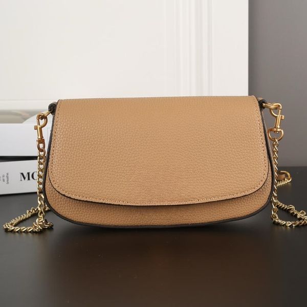 

New designer bag fashion chain crossbody bag shoulder strap design detachable chain long shoulder strap cowhide real leather flip bag underarm bag hot selling 2025, White