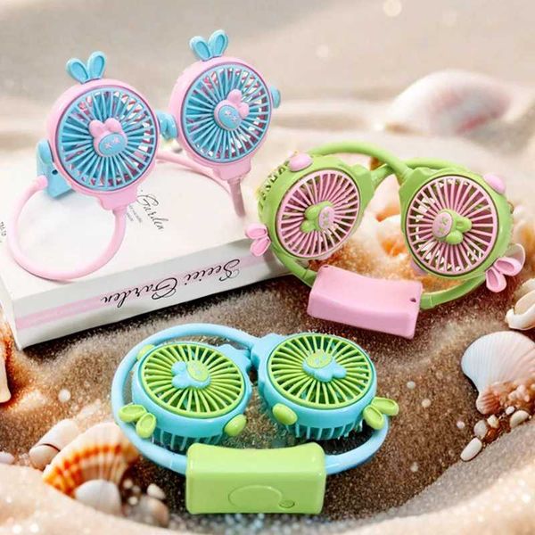 Summer travel Tottenham cartoon neck hanging small fans lazy people carry outdoor sports color contrast fans with them Z250324