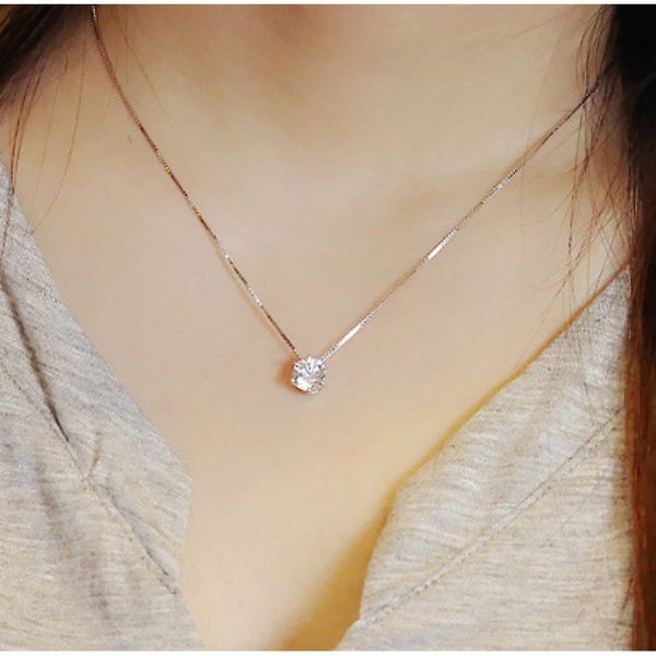 

S925 silver single diamond necklace female Korean simple temperament flash diamond collarbone chain fashion pendant gift