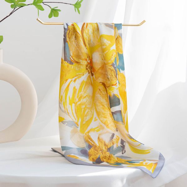 

New Chinese style plain crepe satin printed floral versatile small silk scarf --849905