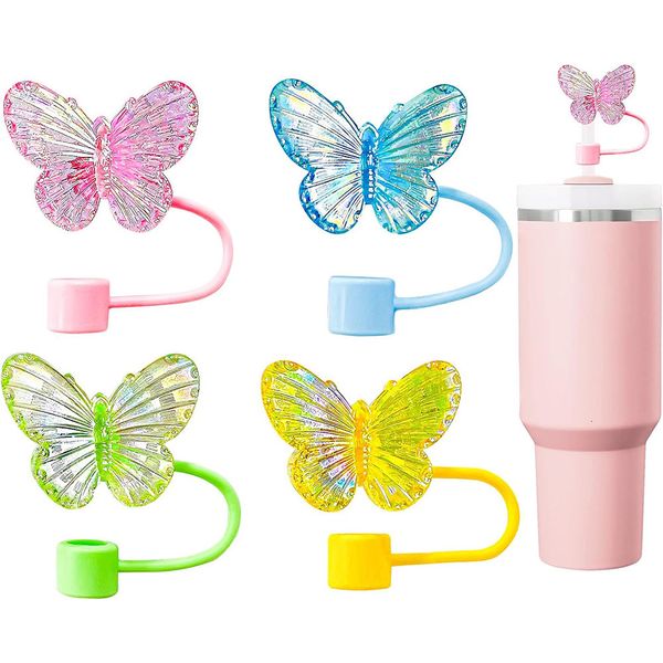 

Cute Resin Glitter Butterfly Silicone Straw Leak-proof Dust Cover Suitable For 30 & 40 Oz Travel Cup, Mix color