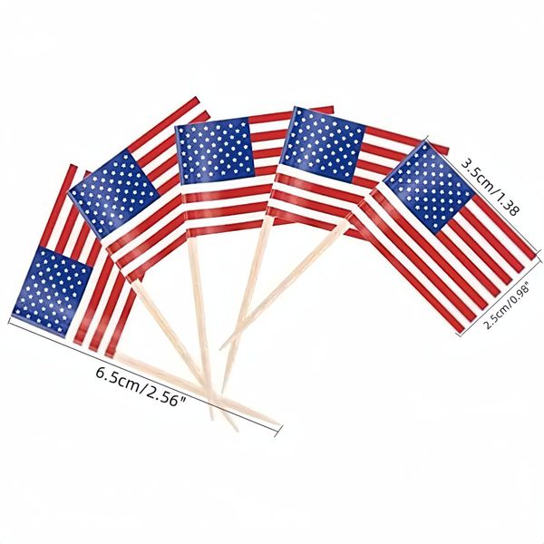 

Party Decoration Independence Day American Toothpick National Flag Plugin Wooden Food Tag Wholesale