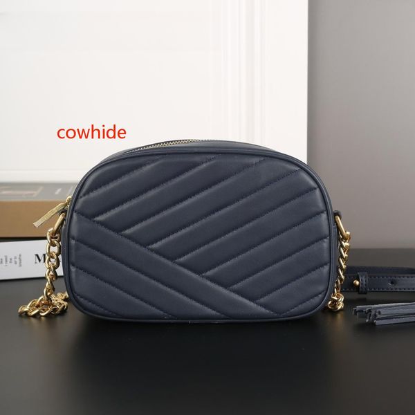 

New 2025 hot camera bag designer bag cowhide real leather zipper mouth versatile simple delicate elegant two numbers of size shoulder chain crossbody bag girl's bag, Black