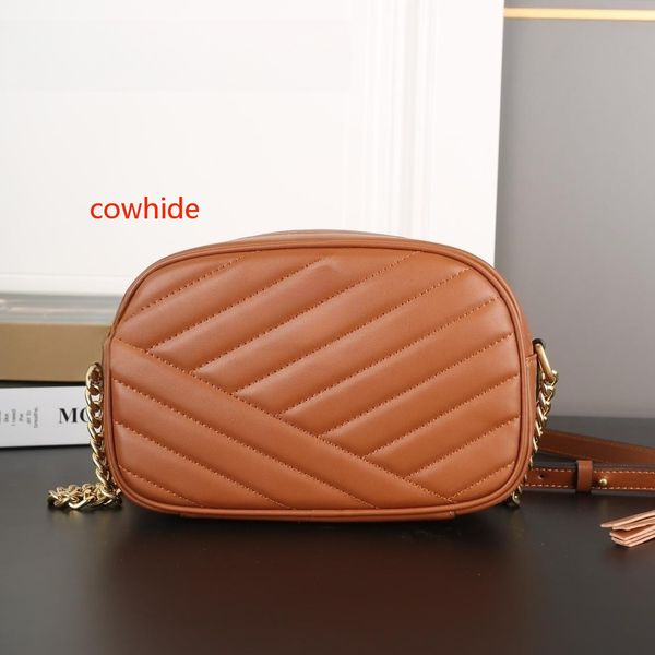 

2025 new hot camera bag designer bag cowhide real leather zipper mouth fashion versatile simple delicate elegant two numbers of size shoulder bag chain crossbody bag, No.7