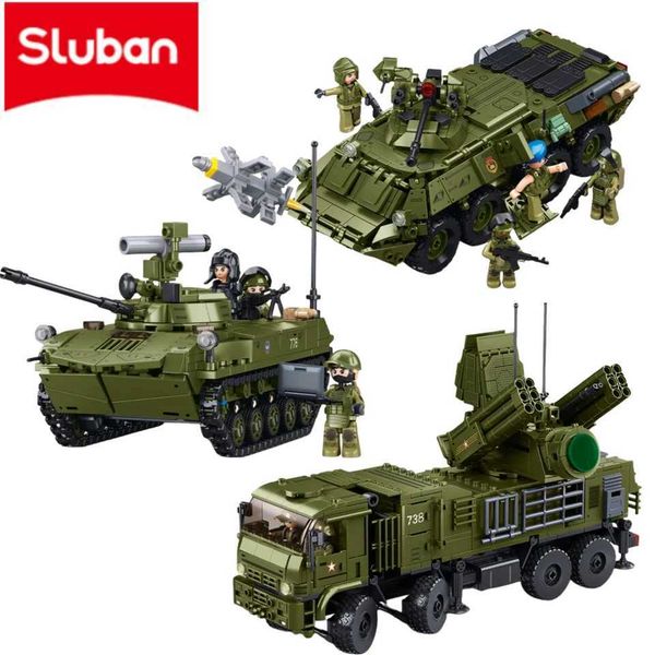 New Sluban Military Model Brick Tank Infantry Fighting Vehicle Air Defense System Building Blocks Childrens Education ToysXJ250326