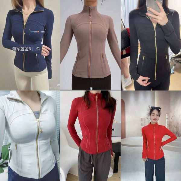

Zipper Lulunss Yoga Jacket Women's Fitness Gym Jacket Fitness Gym Long/Short Sleeve Top/Yoga Pants Quick Dry Tracksuit Solid Color Sweatshir, Gold