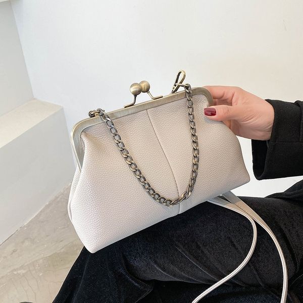 

Vintage Shell Bag New lychee pattern simple all-in-one single shoulder bag clip chain handbag, Pink