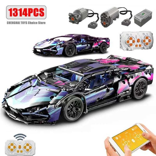 Technology application remote control car power sports car building block speed racing super car kit childrens model toysXJ250326