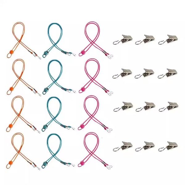 

Household Supplies 12 Pieces Adjustable Lanyard Color Elastic Rope With Clips