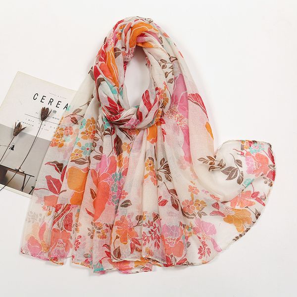 

New spring Bali yarn fresh floral print long scarf --846138