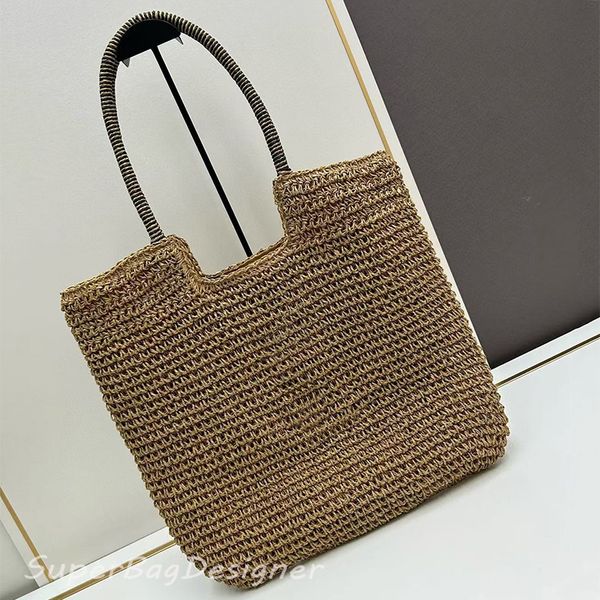 

7A women Totes Straw bag Luxury handbags designer tote Colorblock design weave Raffias handle beach bag shopper weekender clutch Crossbody Shoulder bag Hollow, Beige